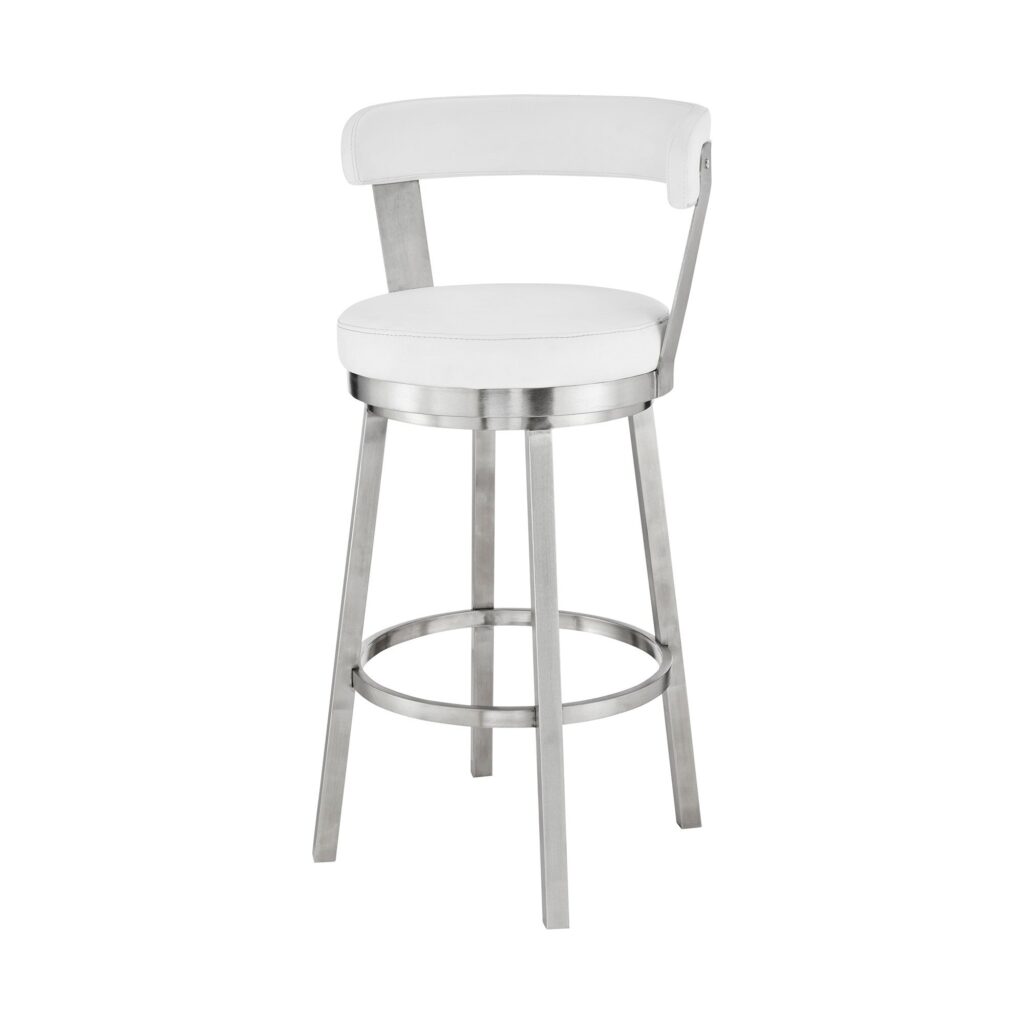 30″ Chic White Faux Leather with Stainless Steel Finish Swivel Bar Stool