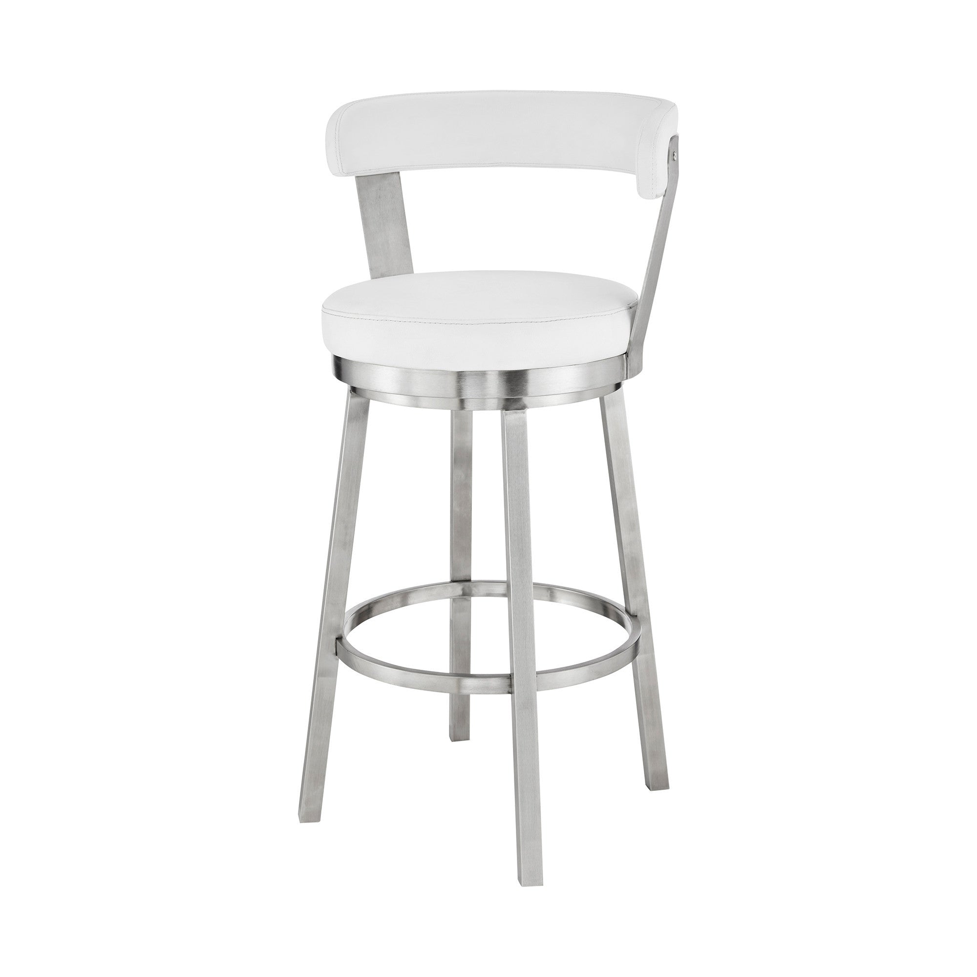 30" Chic White Faux Leather with Stainless Steel Finish Swivel Bar Stool