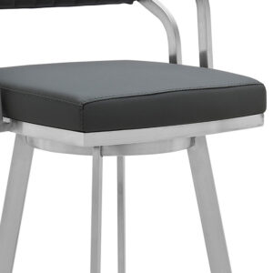 26" Retro Mod Grey Faux Leather and Walnut Swivel Counter Stool