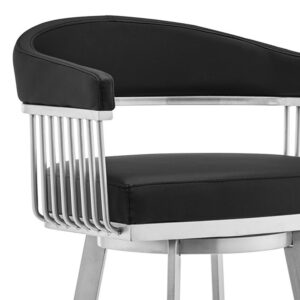 26" Mod Black Faux Leather Black Finish Swivel Bar Stool