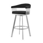30″ Mod Black Faux Leather Brushed Silver Finish Swivel Bar Stool