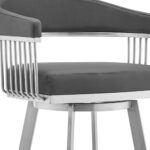 26″ Mod Grey Faux Leather Brushed Silver Finish Swivel Bar Stool