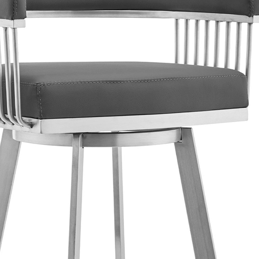 30" Mod Grey Faux Leather Brushed Silver Finish Swivel Bar Stool
