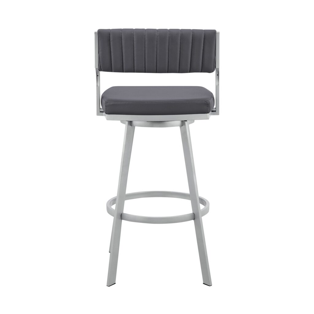 30″ Timeless Slate Grey Faux Leather Silver Finish Swivel Bar Stool