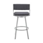 30″ Timeless Slate Grey Faux Leather Silver Finish Swivel Bar Stool