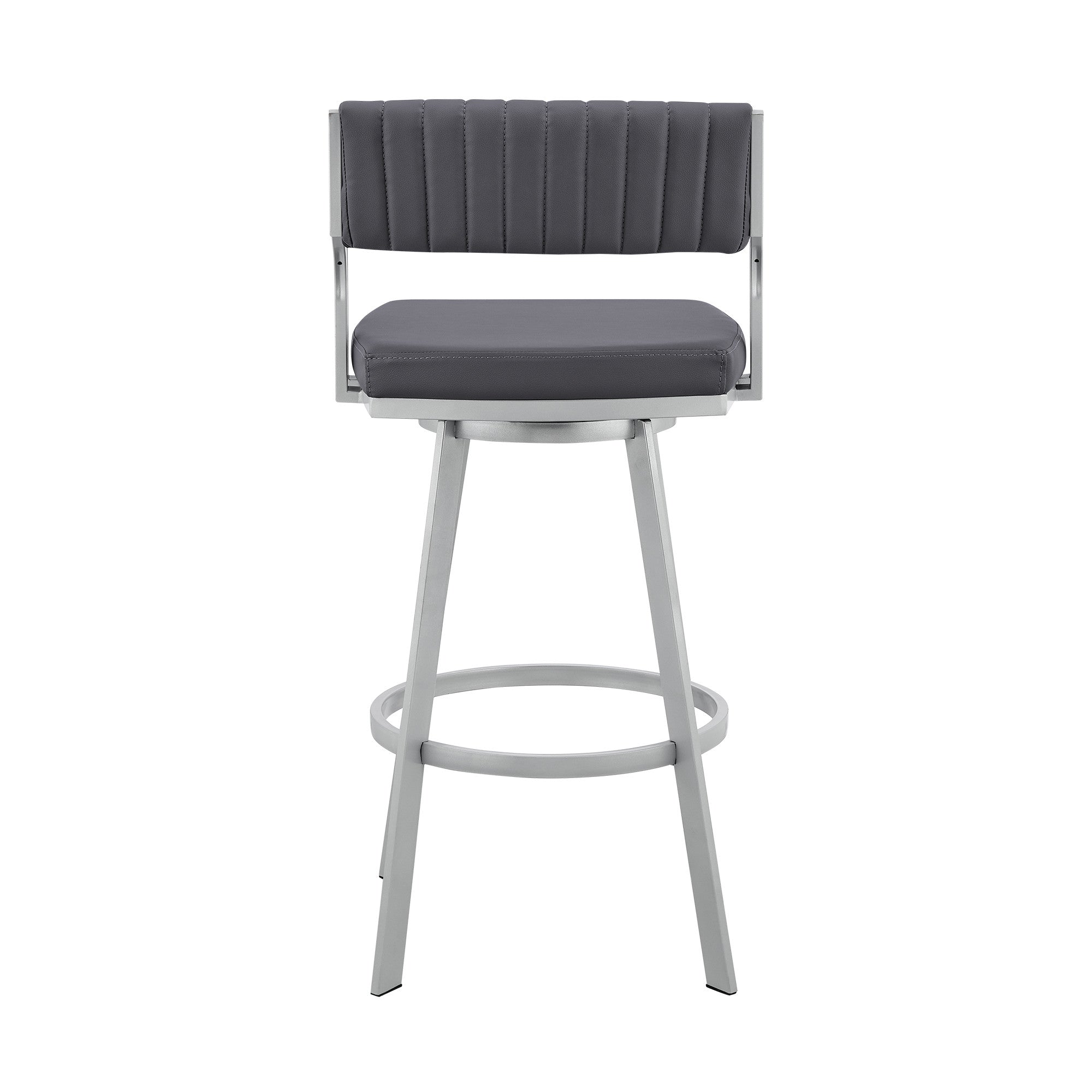 30" Timeless Slate Grey Faux Leather Silver Finish Swivel Bar Stool