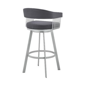 Set of Two Light Brown Faux Leather and Fabric Counter Stools