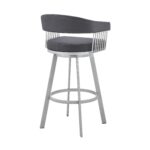 30″ Mod Slate Grey Faux Leather Silver Finish Swivel Bar Stool