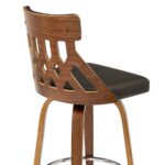 26″ Cream Faux Leather Curved Back Walnut Wood Swivel Bar Stool