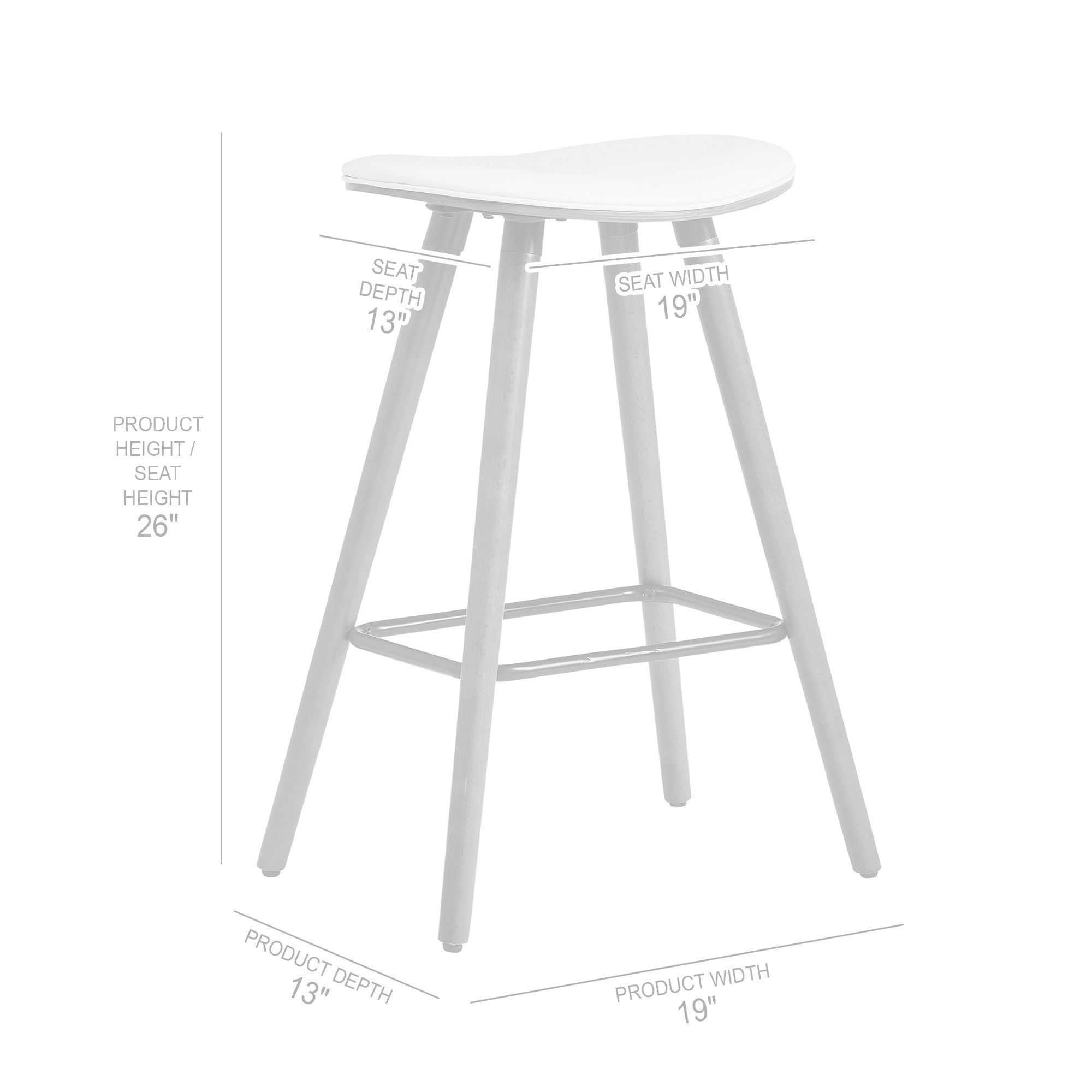 26" Cream Faux Leather Backless Wooden Bar Stool