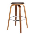 26” Brown Faux Leather Backless Modern Swivel Bar