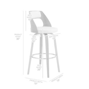 26" Transitional Grey Faux Leather Stainless Steel Swivel Bar Stool