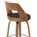 30″ Retro Mod Brown Faux Leather and Walnut Swivel Counter Stool