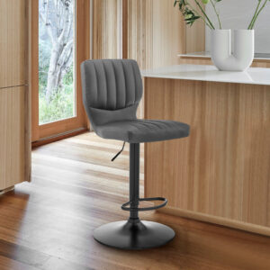 Gray Faux Leather and Wood Modern Bar Stool