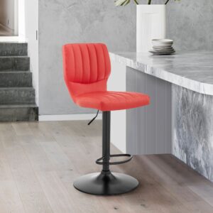 Red Faux Leather Swivel Adjustable Bar Stool