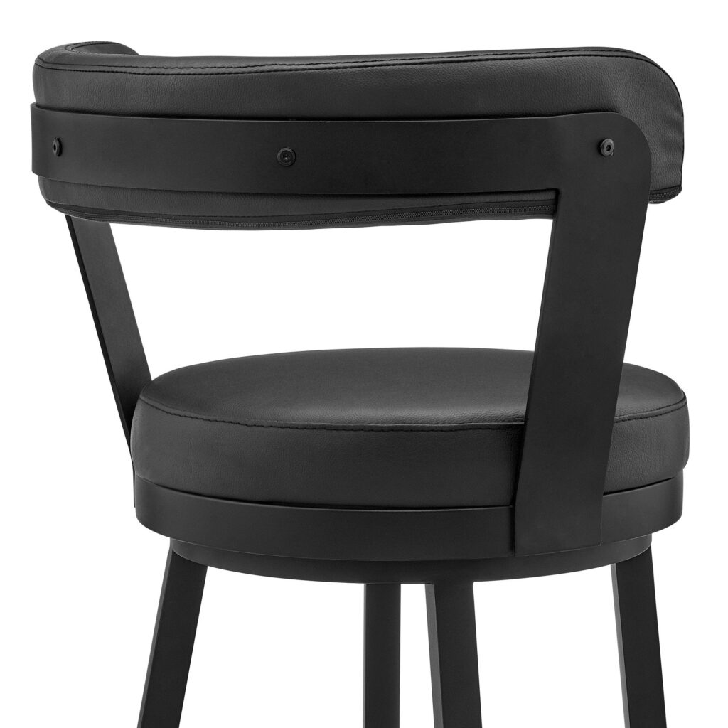 26″ Chic Black Faux Leather with Black Finish Swivel Bar Stool