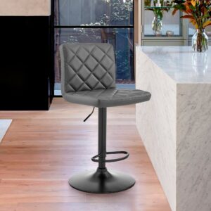 Gray Faux Leather and Wood Modern Bar Stool