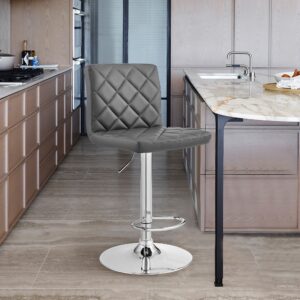 26" Transitional Grey Faux Leather Stainless Steel Swivel Bar Stool