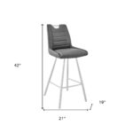 30″ Grey Faux Leather and Brushed Stainless Steel Bar Stool