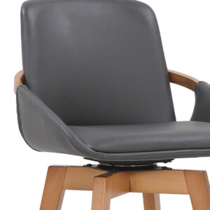 30" Grey Tufted Fabric and Dark Espresso Wood Swivel Bar Stool