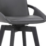 30″ Luxurious Grey Faux Leather and Black Wood Swivel Bar Stool