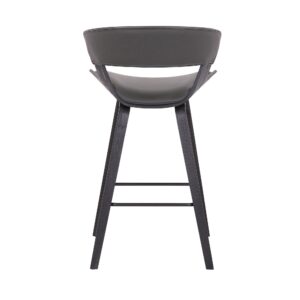Gray Faux Leather and Wood Modern Bar Stool
