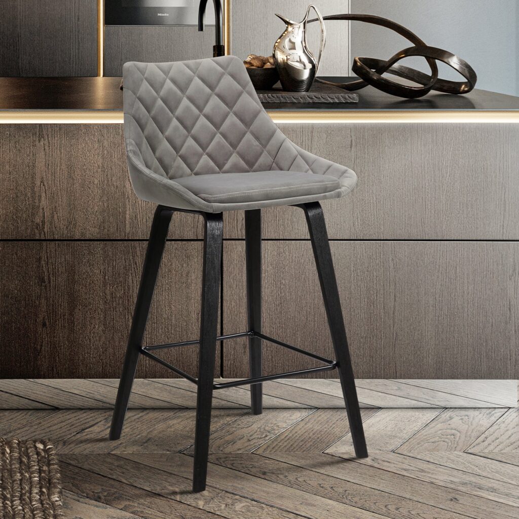 26″ Gray Tufted Velvet Upholstered Bar Stool