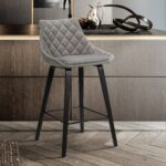 26″ Gray Tufted Velvet Upholstered Bar Stool