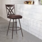 26″ Stylish Brown Faux Leather Brown Metal Lattice Back Swivel Bar Stool