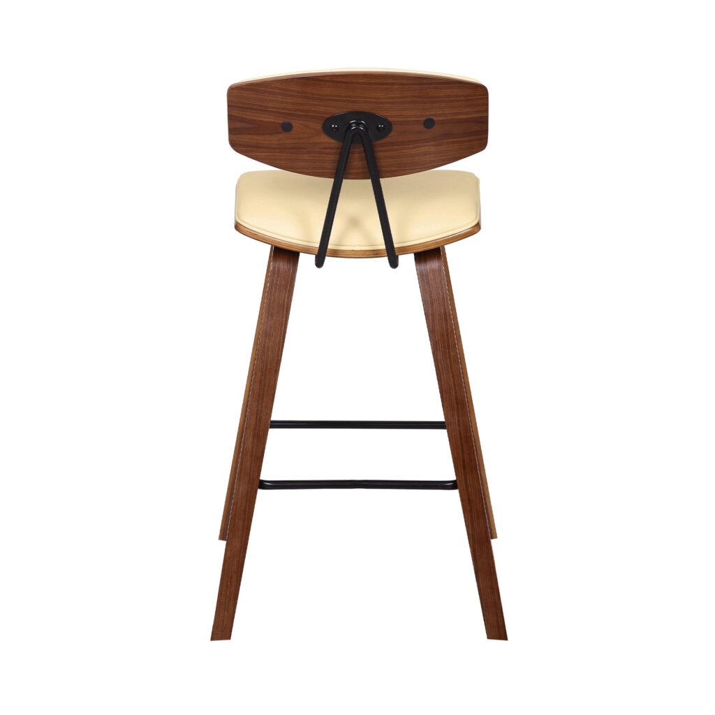 26″ Cream Faux Leather Mid Century Modern Bar Stool