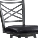 26″ Transitional Black Faux Leather Metal Cross Back Bar Stool