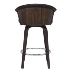 26″ Dark Brown Faux Leather and Rustic Wood Back Swivel Bar Stool