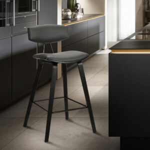 26" Transitional Grey Faux Leather Stainless Steel Swivel Bar Stool
