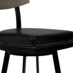 30″ Black Faux Leather Black Metal and Gray Walnut Open Back Swivel Bar Stool