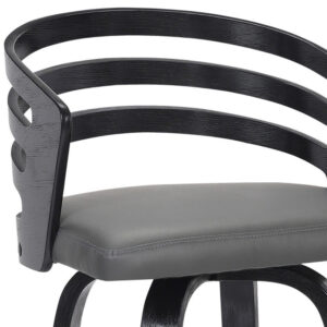 30” Gray Modern Faux Leather & Walnut Wood Swivel Bar Stool