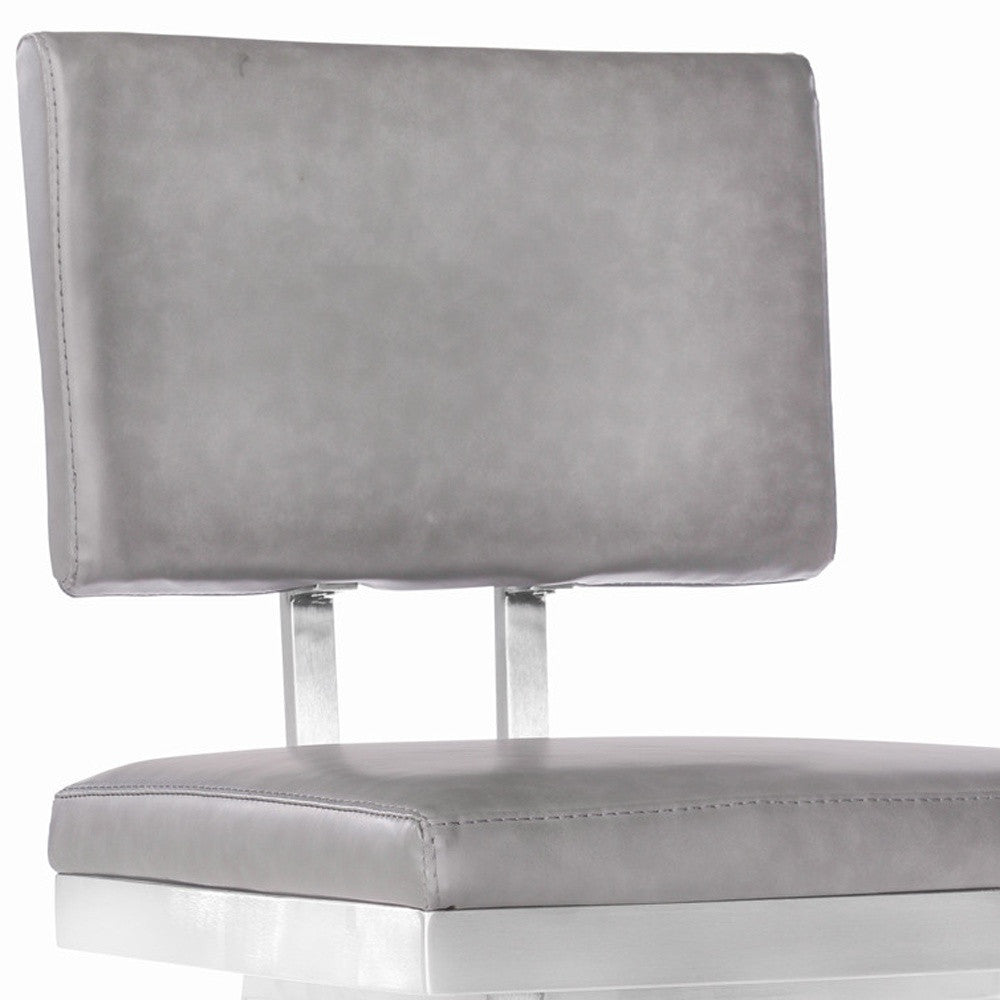 30" Vintage Gray on Stainless Faux Leather Rectangular Swivel Armless Barstool