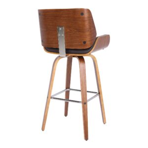 26" Brown Faux Leather Swivel Seat Wooden Bar Stool