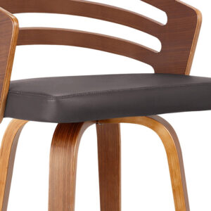 26" Brown Faux Leather Swivel Seat Wooden Bar Stool