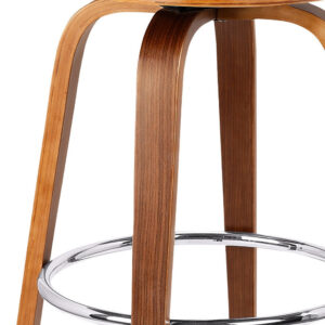 26" Brown Faux Leather Swivel Seat Wooden Bar Stool