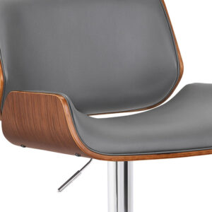Grey Faux Leather Armless Swivel Bar Stool with Grey Metal Base