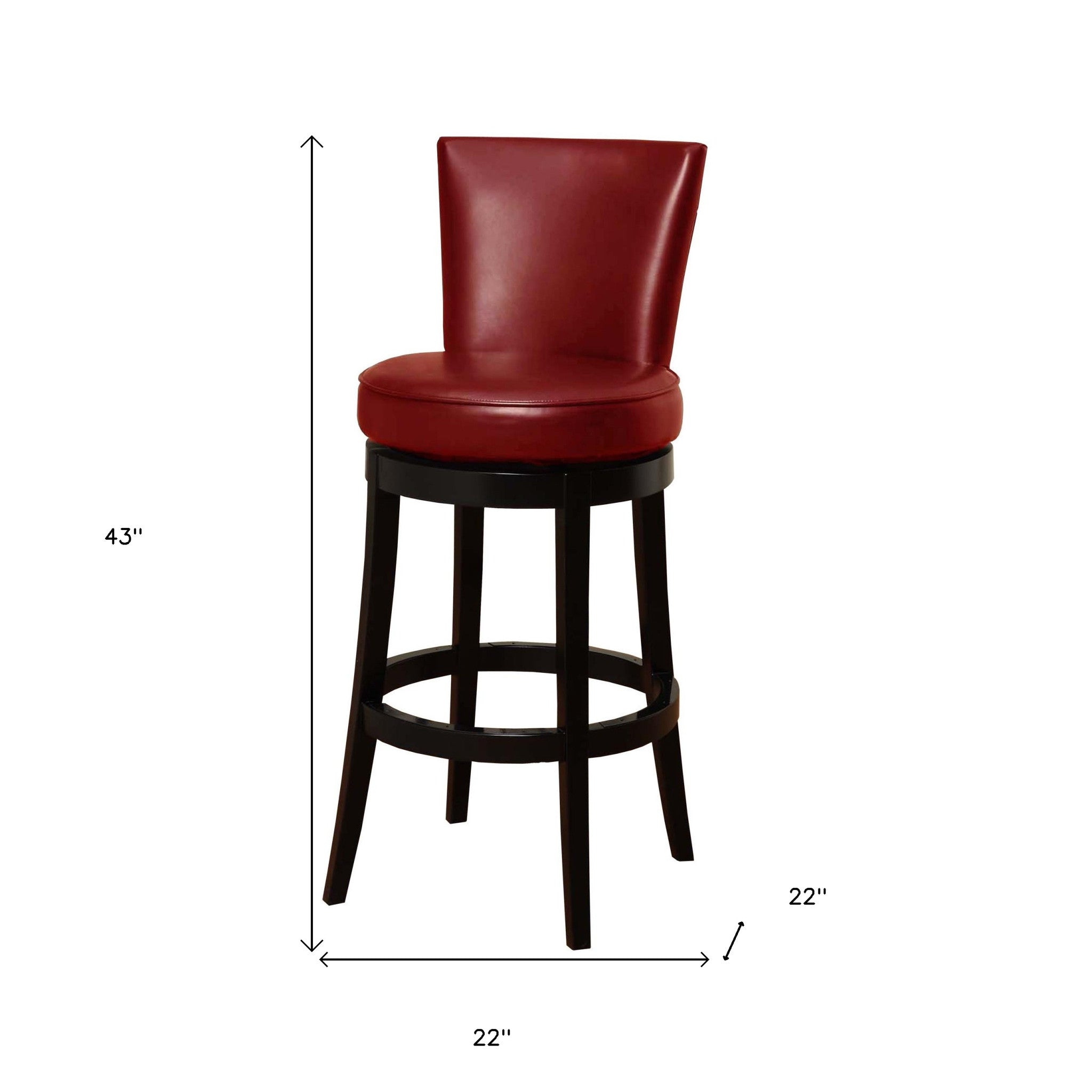30" Red Faux Leather Round Seat Black Wood Swivel Armless Bar Stool