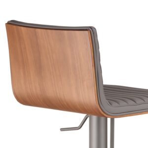 Gray Upholstered Black Base Adjustable Swivel Bar Stool