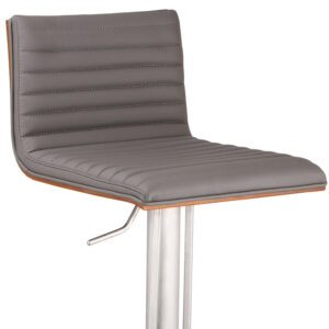 Gray Upholstered Black Base Adjustable Swivel Bar Stool