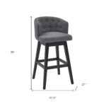26″ Grey Tufted Fabric and Dark Espresso Wood Swivel Bar Stool