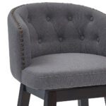 30″ Grey Tufted Fabric and Dark Espresso Wood Swivel Bar Stool
