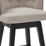 26″ Tan Tufted Fabric and Dark Espresso Wood Swivel Bar Stool