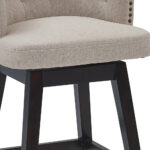 30″ Tan Tufted Fabric and Dark Espresso Wood Swivel Bar Stool
